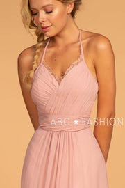 Long V-Neck Pleated Dress with Lace Details by Elizabeth K GL2606-Long Formal Dresses-ABC Fashion