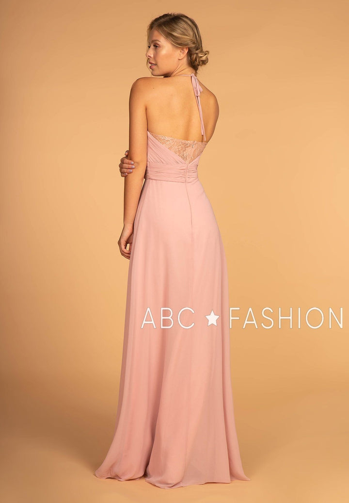 Long V-Neck Pleated Dress with Lace Details by Elizabeth K GL2606-Long Formal Dresses-ABC Fashion