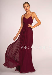 Long V-Neck Pleated Dress with Lace Details by Elizabeth K GL2606-Long Formal Dresses-ABC Fashion