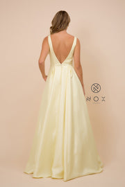 Long V-Neck Taffeta Dress by Nox Anabel E156