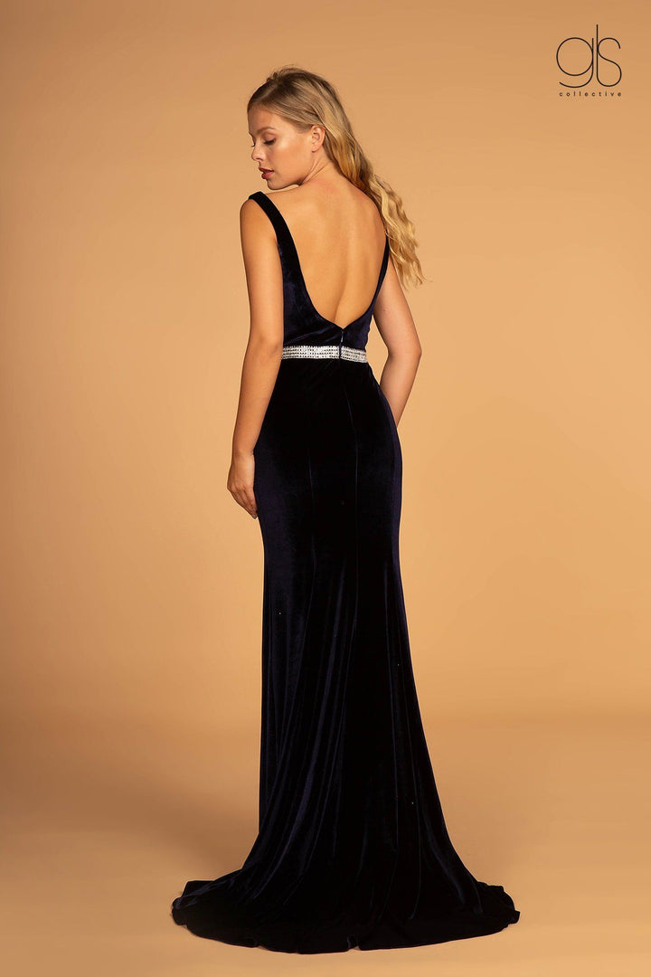 Long V-Neck Velvet Dress with Open Back by Elizabeth K GL2559-Long Formal Dresses-ABC Fashion