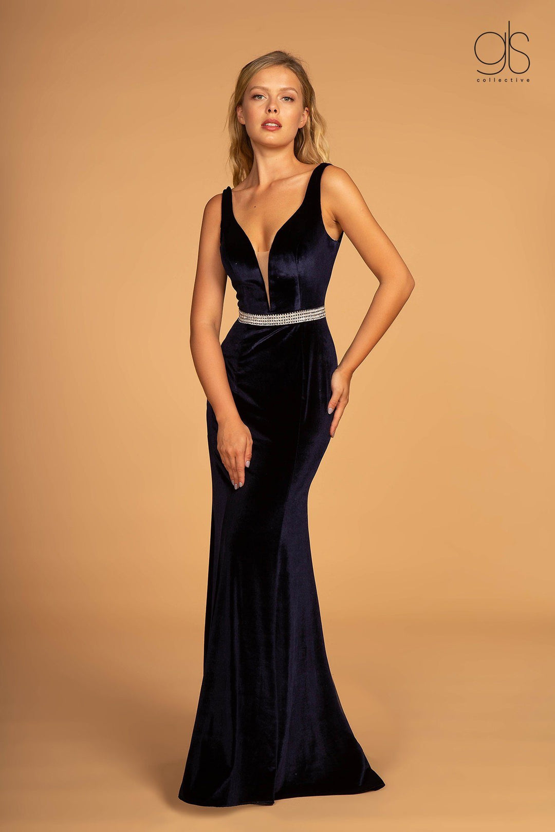 Long V-Neck Velvet Dress with Open Back by Elizabeth K GL2559-Long Formal Dresses-ABC Fashion
