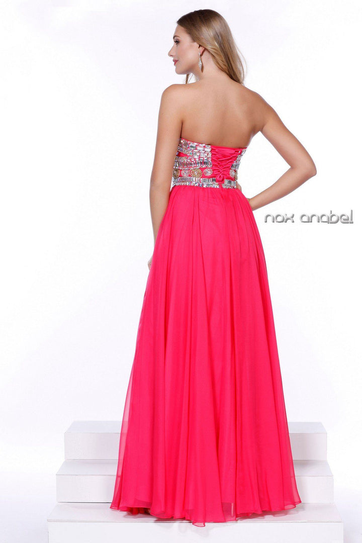 Lovely Long Strapless Beaded Dress by Nox Anabel 8153-Long Formal Dresses-ABC Fashion