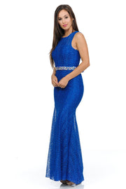 Magenta Long Lace Mermaid Dress with Back Bow by Lenovia-Long Formal Dresses-ABC Fashion