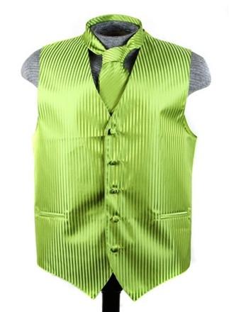 Men's Apple Green Striped Vest with Neck Tie-Men's Vests-ABC Fashion