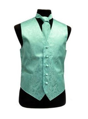 Men's Aqua Paisley Vest with Neck Tie-Men's Vests-ABC Fashion