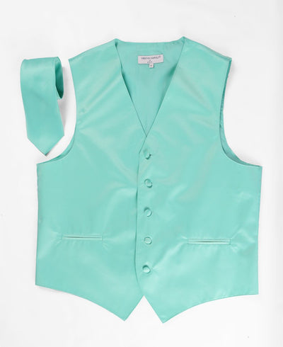 Men's Aqua Satin Vest with Necktie-Men's Vests-ABC Fashion