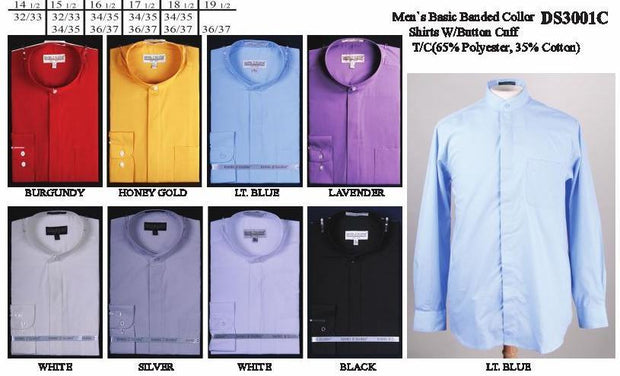 Men's Banded Collar Dress Shirts with Buttoned Cuff-Men's Dress Shirts-ABC Fashion