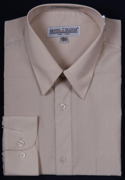 Men's Beige Long Sleeve Dress Shirt-Men's Dress Shirts-ABC Fashion