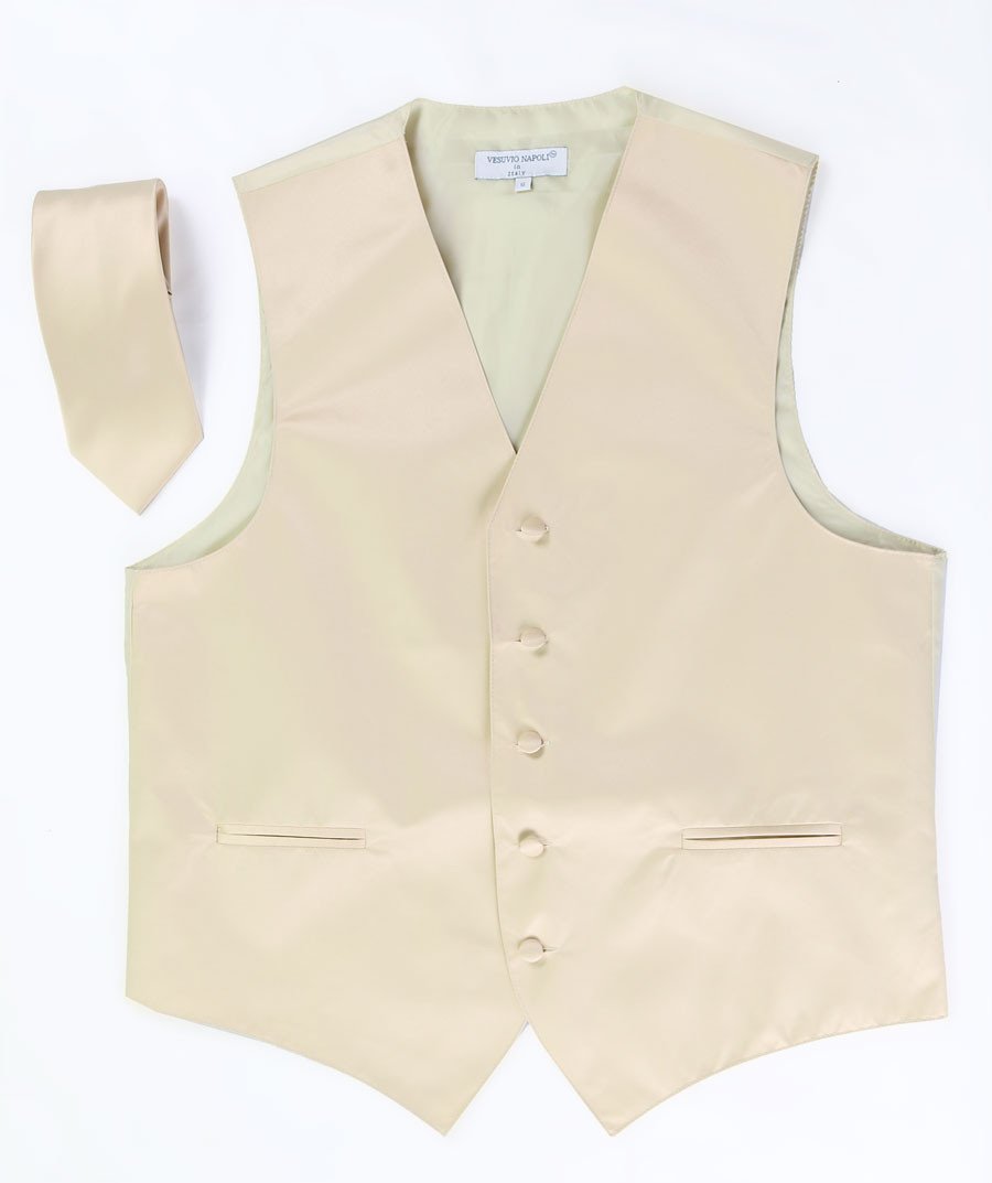 Men's Beige Satin Vest with Necktie-Men's Vests-ABC Fashion