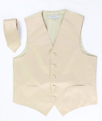 Men's Beige Satin Vest with Necktie-Men's Vests-ABC Fashion