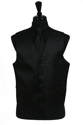 Men's Black Paisley Vest with Neck Tie-Men's Vests-ABC Fashion