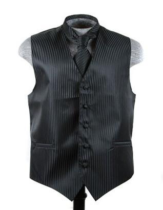 Men's Black Striped Vest with Neck Tie-Men's Vests-ABC Fashion