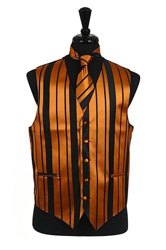 Men's Black/Gold Striped Vest with Neck Tie and Bow Tie-Men's Vests-ABC Fashion