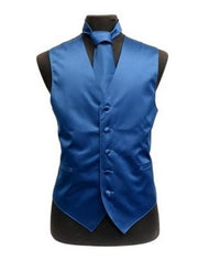Men's Blue Satin Vest with Neck Tie-Men's Vests-ABC Fashion