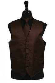 Men's Brown Paisley Vest with Neck Tie-Men's Vests-ABC Fashion