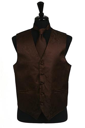 Men's Brown Paisley Vest with Neck Tie-Men's Vests-ABC Fashion