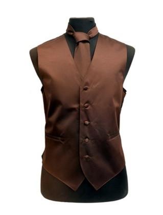 Men's Brown Satin Vest with Neck Tie-Men's Vests-ABC Fashion