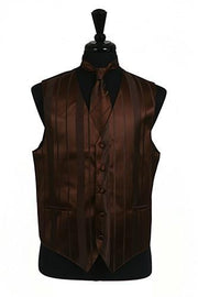 Men's Brown Striped Vest with Neck Tie and Bow Tie-Men's Vests-ABC Fashion