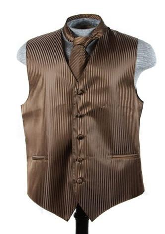 Men's Brown Striped Vest with Neck Tie-Men's Vests-ABC Fashion