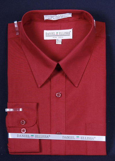 Men's Burgundy Long Sleeve Dress Shirt-Men's Dress Shirts-ABC Fashion