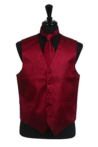Men's Burgundy Paisley Vest with Neck Tie-Men's Vests-ABC Fashion