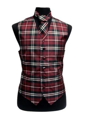 Men's Burgundy Plaid Vest with Neck Tie-Men's Vests-ABC Fashion