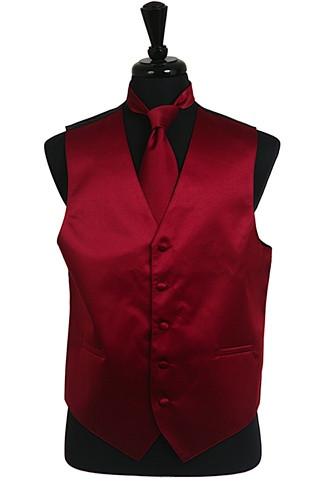 Men's Burgundy Satin Vest with Neck Tie-Men's Vests-ABC Fashion