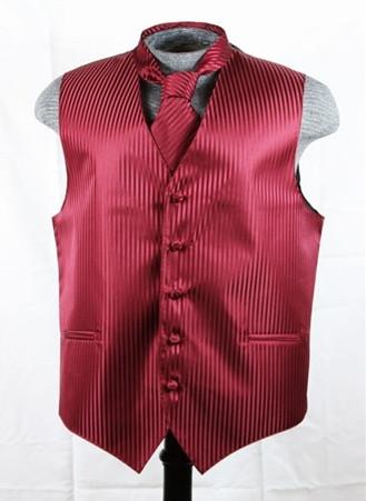 Men's Burgundy Striped Vest with Neck Tie-Men's Vests-ABC Fashion