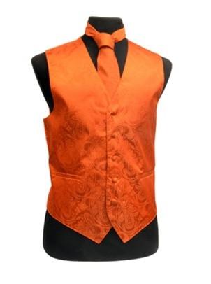 Men's Burnt Orange Paisley Vest with Neck Tie-Men's Vests-ABC Fashion