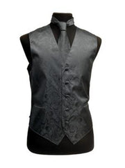 Men's Charcoal Paisley Vest with Neck Tie-Men's Vests-ABC Fashion