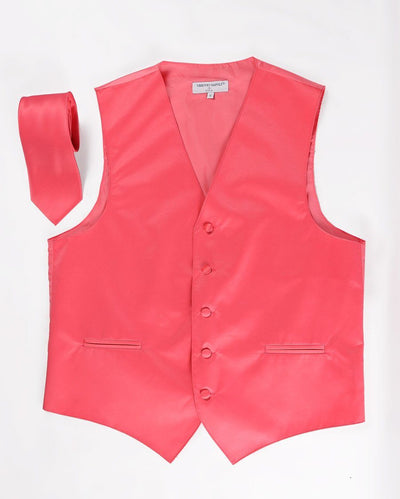 Men's Coral Satin Vest with Necktie-Men's Vests-ABC Fashion