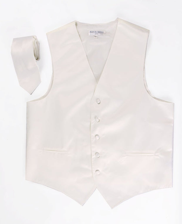 Men's Cream Satin Vest with Necktie-Men's Vests-ABC Fashion