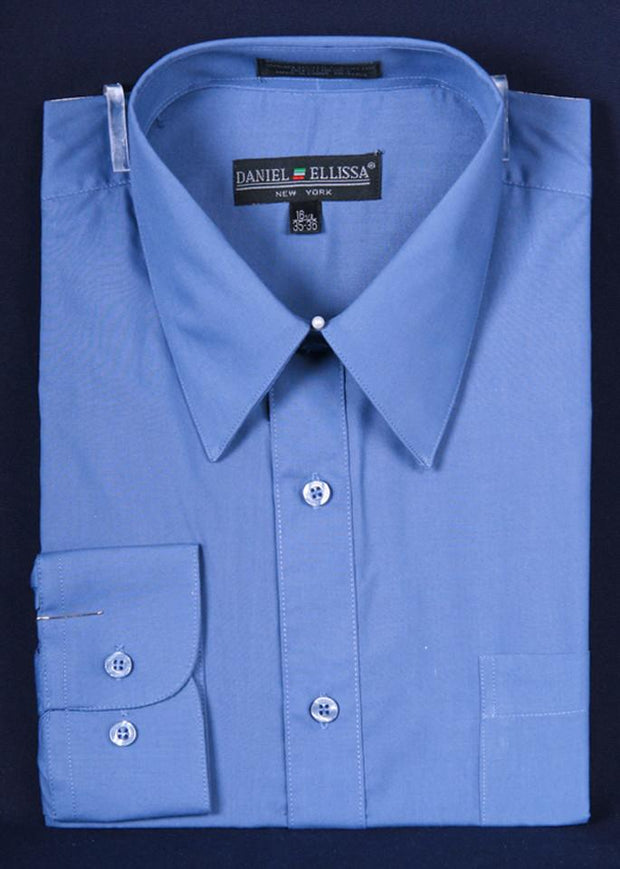 Men's Denim Blue Long Sleeve Dress Shirt-Men's Dress Shirts-ABC Fashion