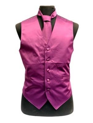 Men's Eggplant Satin Vest with Neck Tie-Men's Vests-ABC Fashion