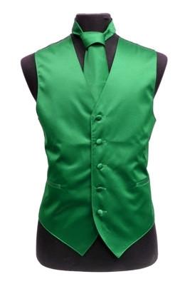 Men's Emerald Green Satin Vest with Necktie-Men's Vests-ABC Fashion