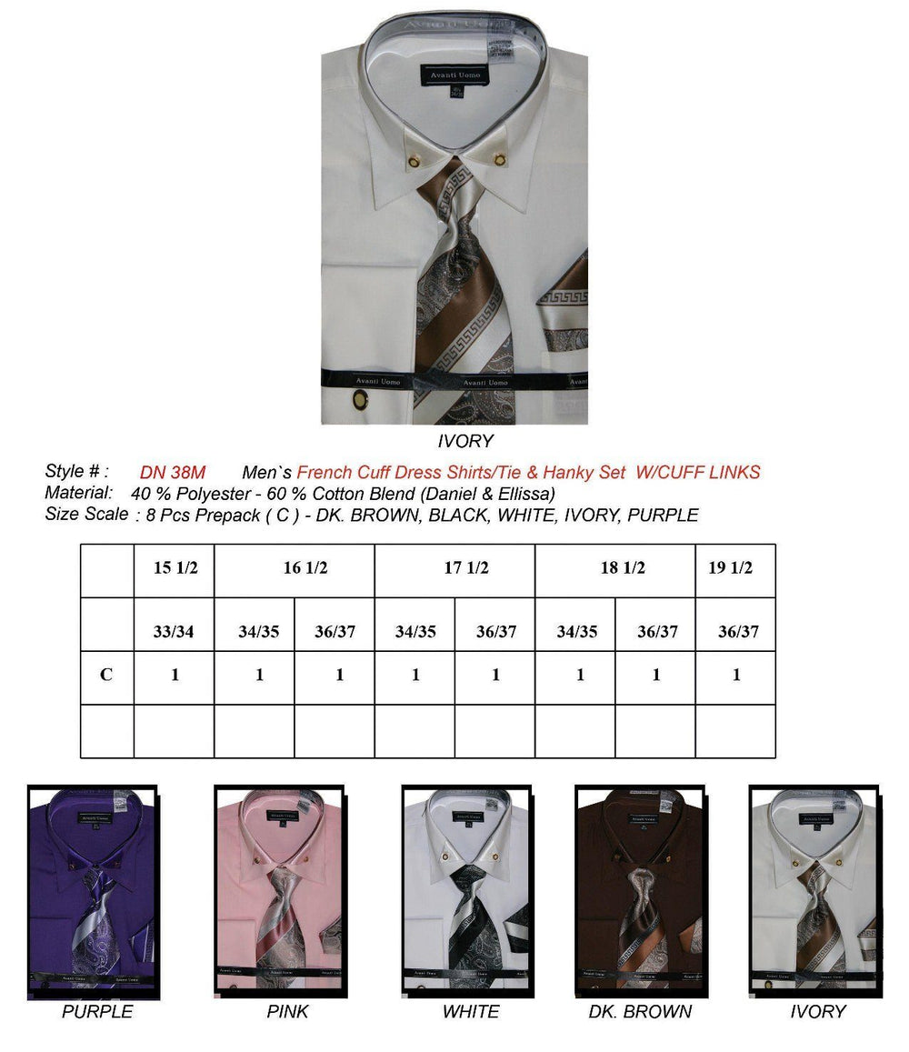 Men's French Cuff Shirts with Tie, Cuff Links, Hanky-Men's Formal Wear-ABC Fashion