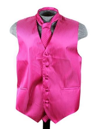 Men's Fuchsia Striped Vest with Neck Tie-Men's Vests-ABC Fashion