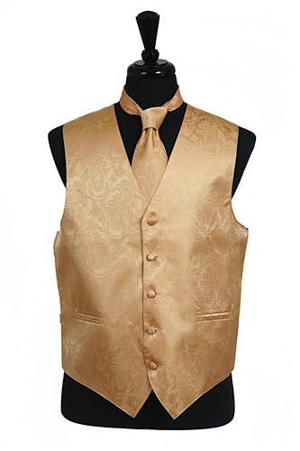 Men's Gold Paisley Vest with Neck Tie-Men's Vests-ABC Fashion