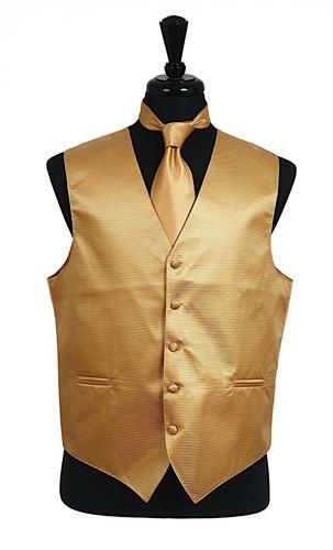 Men's Gold Satin Vest with Neck Tie-Men's Vests-ABC Fashion