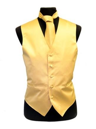 Men's Gold Satin Vest with Neck Tie-Men's Vests-ABC Fashion