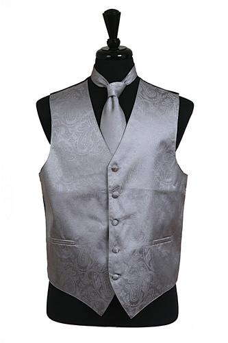 Men's Gray Paisley Vest with Neck Tie-Men's Vests-ABC Fashion