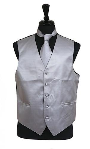 Men's Gray Satin Vest with Neck Tie-Men's Vests-ABC Fashion
