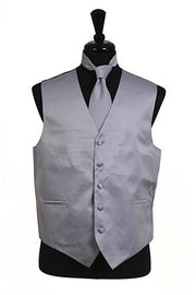 Men's Gray Satin Vest with Neck Tie-Men's Vests-ABC Fashion