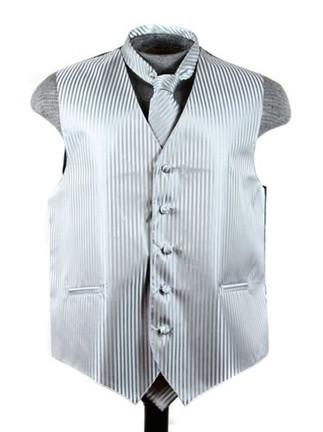 Men's Gray Striped Vest with Neck Tie-Men's Vests-ABC Fashion