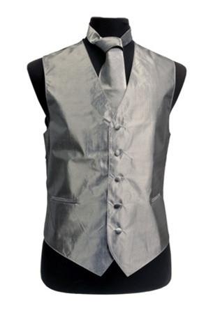 Men's Gray Vest with Neck Tie, Bow Tie, Hanky-Men's Vests-ABC Fashion