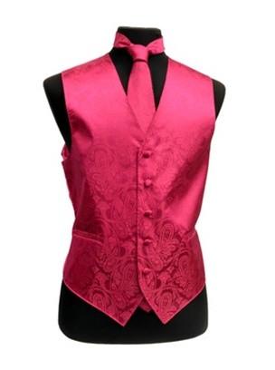 Men's Hot Pink Paisley Vest with Neck Tie-Men's Vests-ABC Fashion