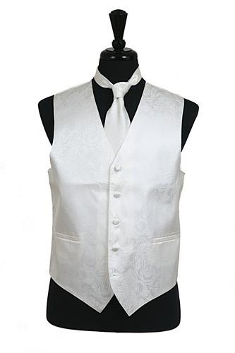 Men's Ivory Paisley Vest with Neck Tie-Men's Vests-ABC Fashion