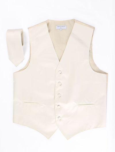 Men's Ivory Satin Vest with Necktie-Men's Vests-ABC Fashion