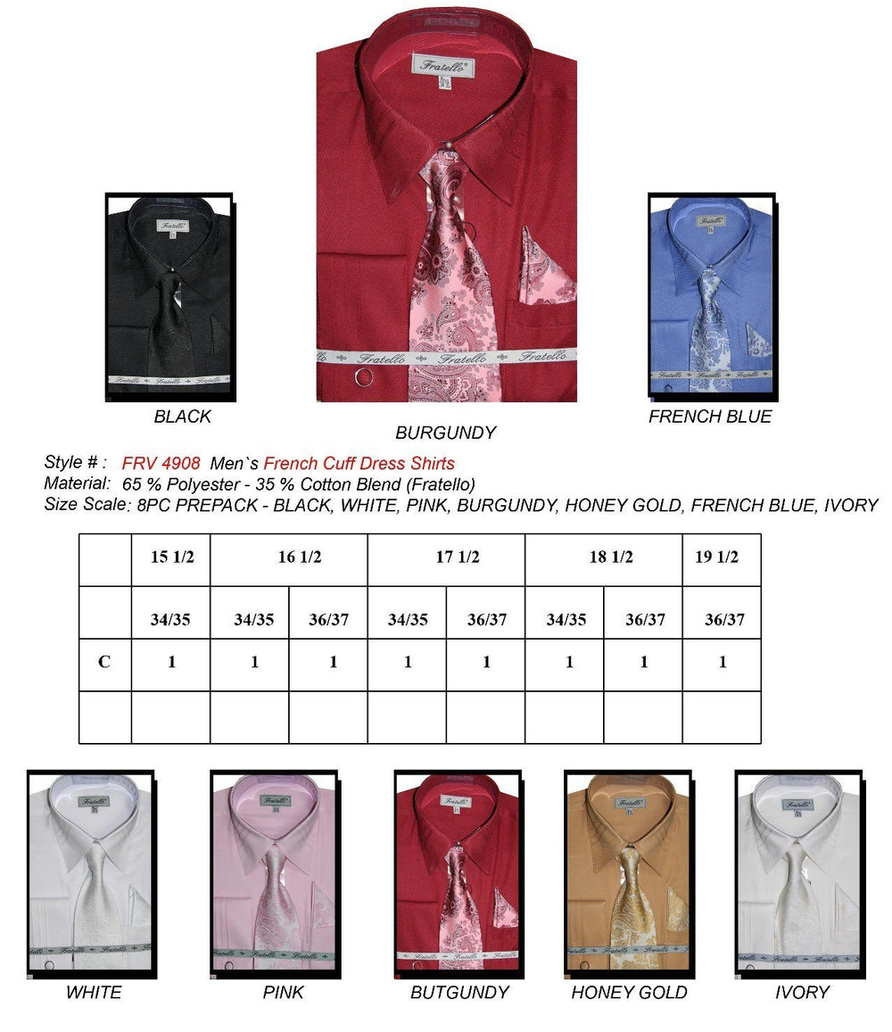Men's JQD French Cuff Shirts with Tie and Hanky-Men's Formal Wear-ABC Fashion